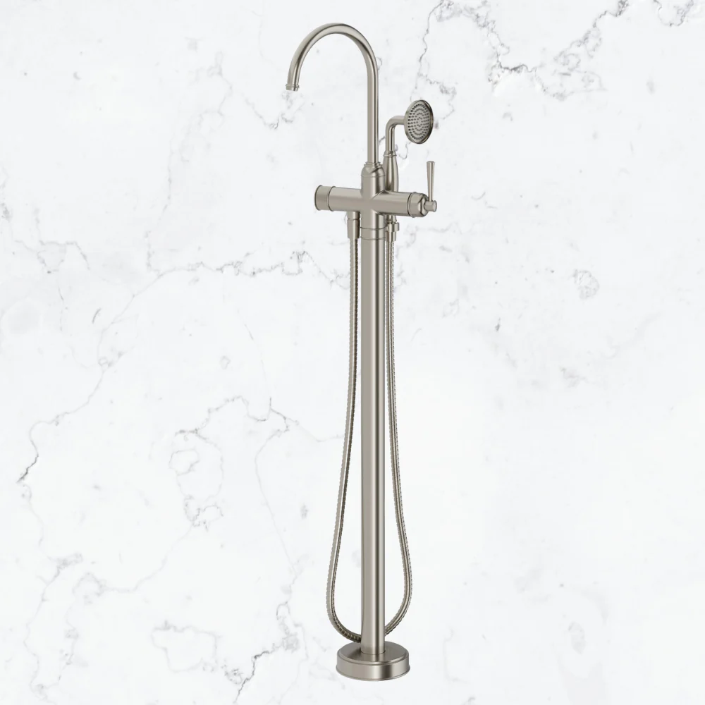 Phoenix Cromford Floor Mounted Bath Mixer with Hand Shower Brushed Nickel - Image 2