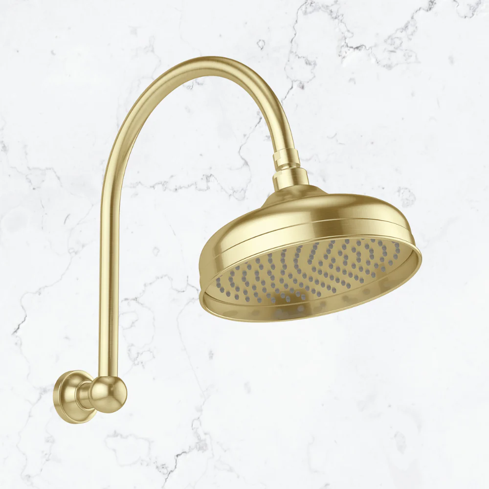 Phoenix Cromford High-Rise Shower Arm and Rose 210mm Brushed Gold - Image 2