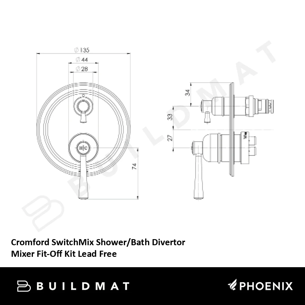 Phoenix Cromford SwitchMix Shower/Bath Divertor Mixer (Fit-Off Kit) Lead Free Brushed Nickel - Image 4