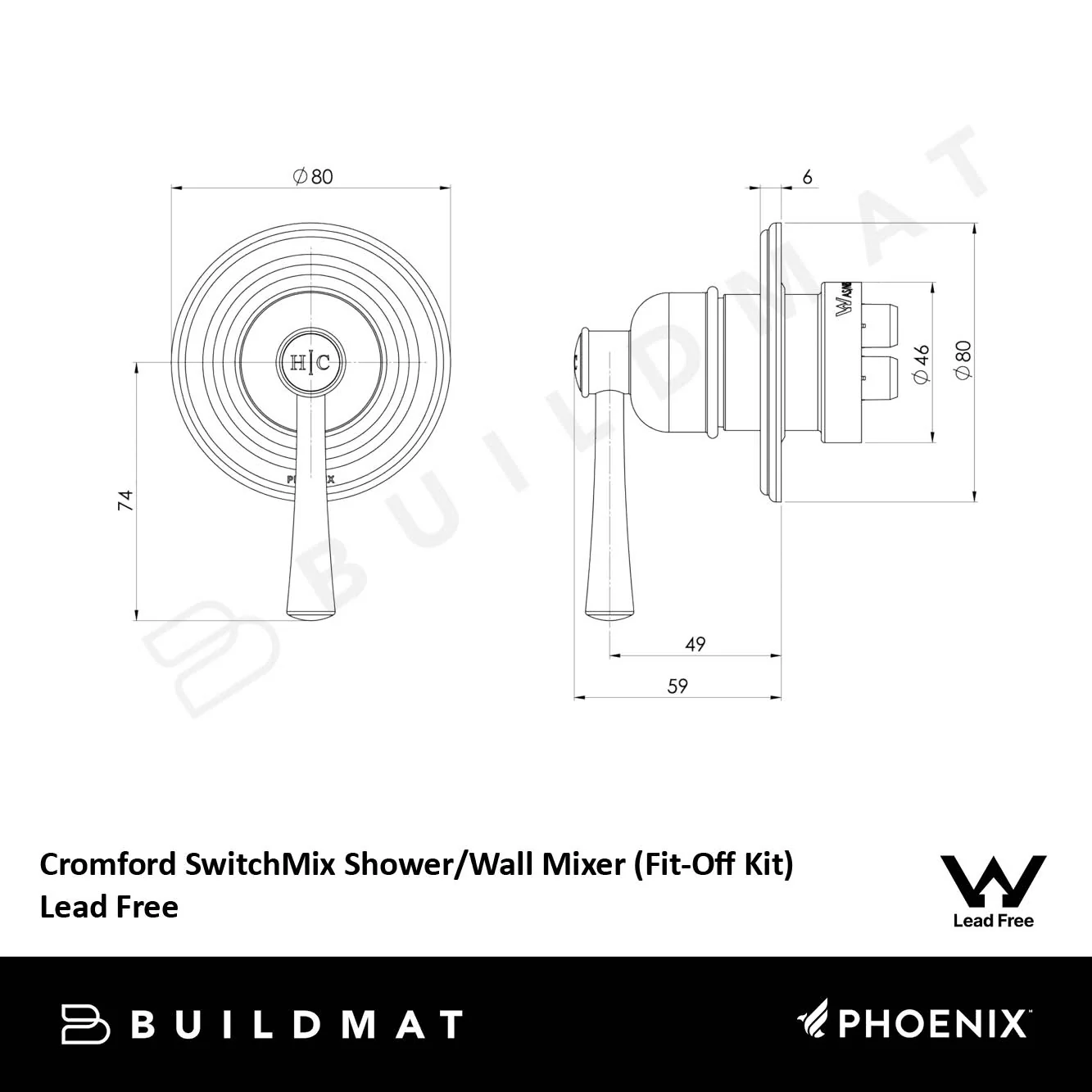 Phoenix Cromford SwitchMix Shower/Wall Mixer (Fit-Off Kit) Lead Free Brushed Gold - Image 4
