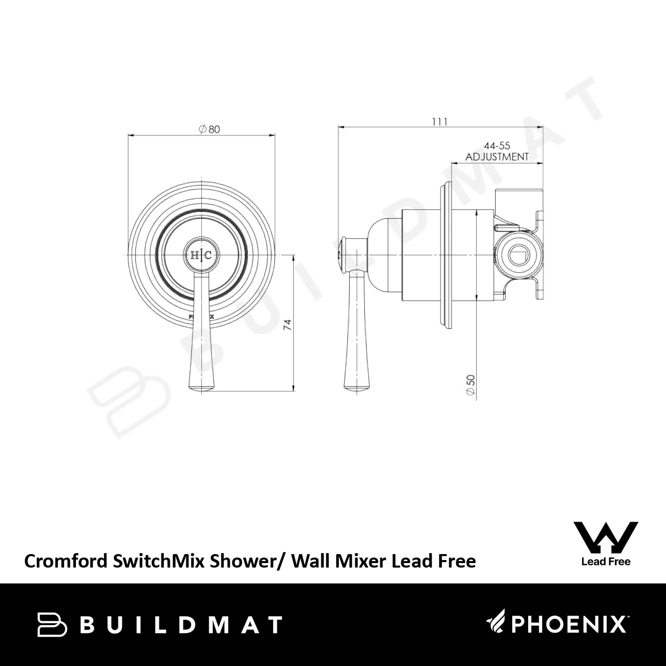 Phoenix Cromford SwitchMix Shower/Wall Mixer (Complete Kit) Lead Free Chrome - Image 4