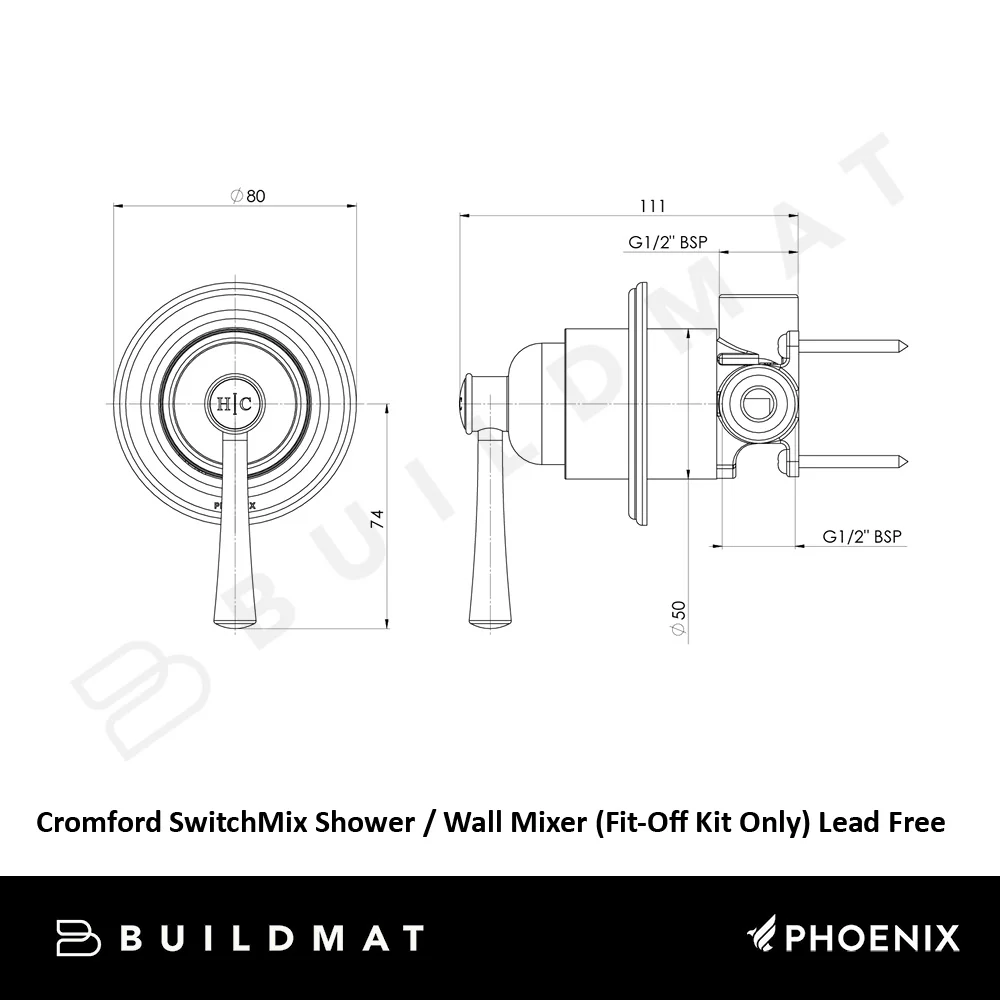 Phoenix Cromford SwitchMix Shower/Wall Mixer (Fit-Off Kit) Lead Free Chrome - Image 4