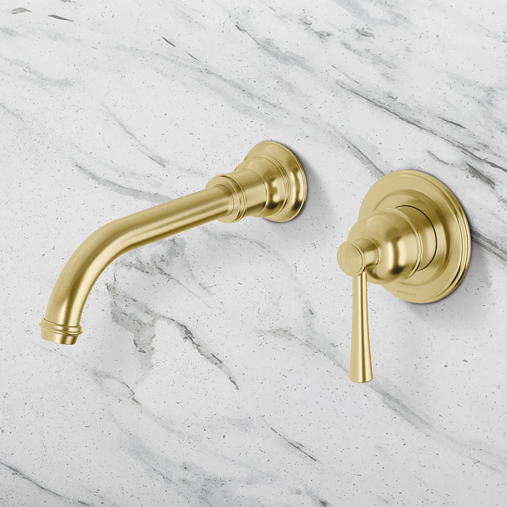 Phoenix Cromford SwitchMix Wall Basin/Bath Mixer Set Fit-Off Kit Brushed Gold - Image 2