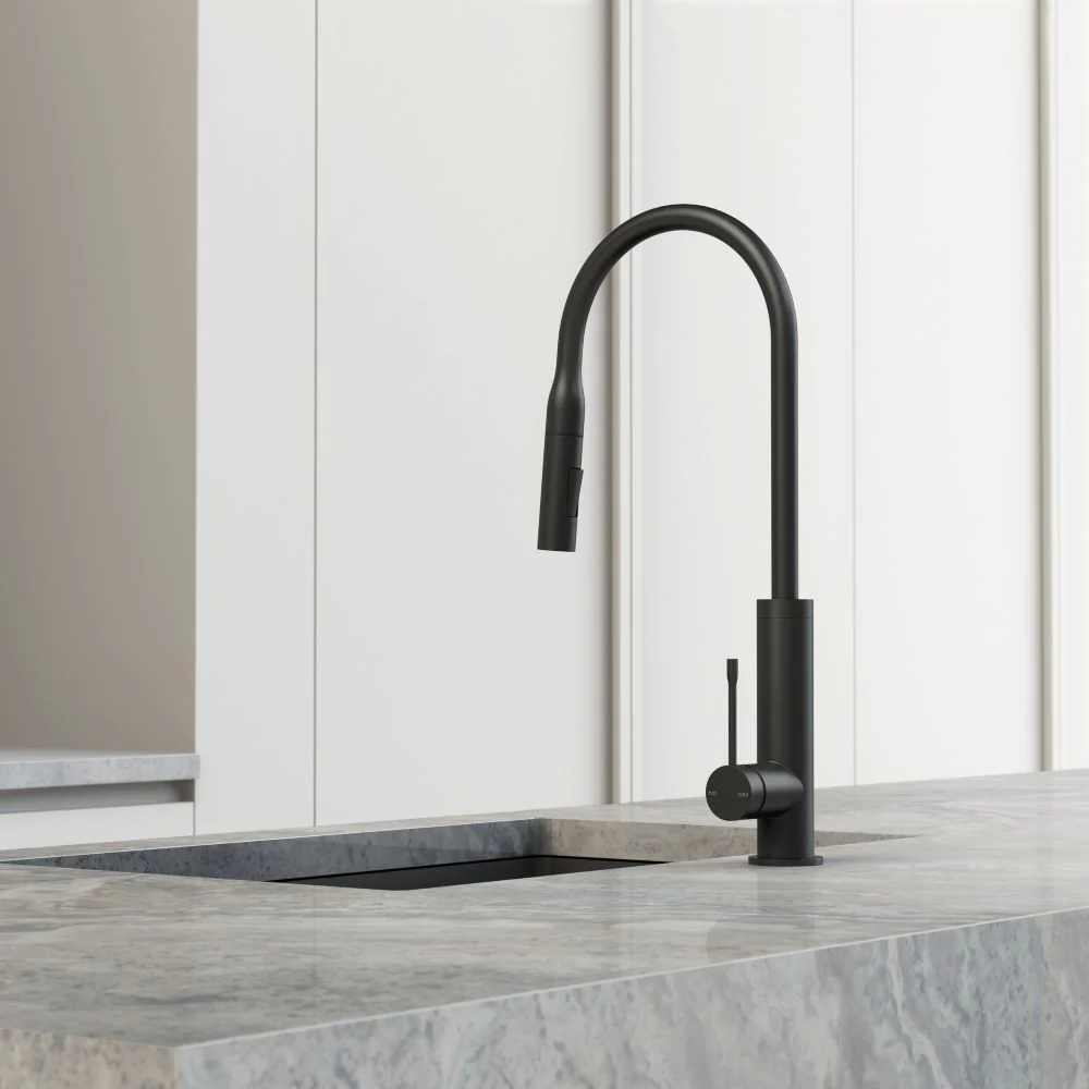 Phoenix Deja Pull Out Matte Black Sink Mixer 220mm Lead Free - Image 2