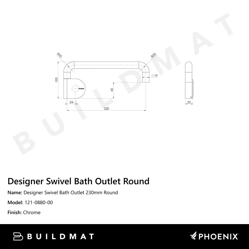 Phoenix Designer Swivel Bath Outlet 230mm Round Chrome - Image 4