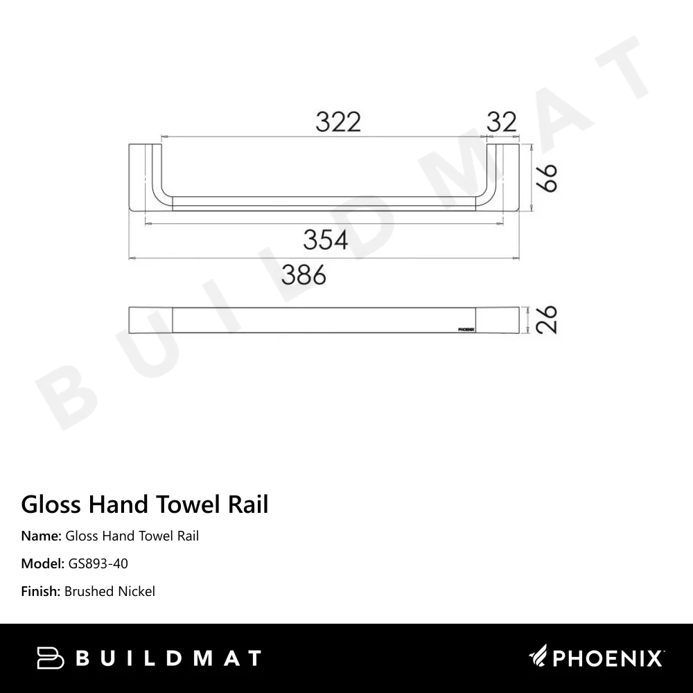Phoenix Gloss Hand Towel Rail Brushed Nickel - Image 4