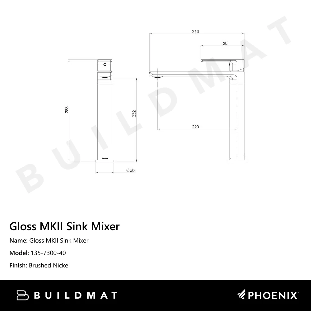 Phoenix Gloss MKII Sink Mixer Brushed Nickel - Image 4