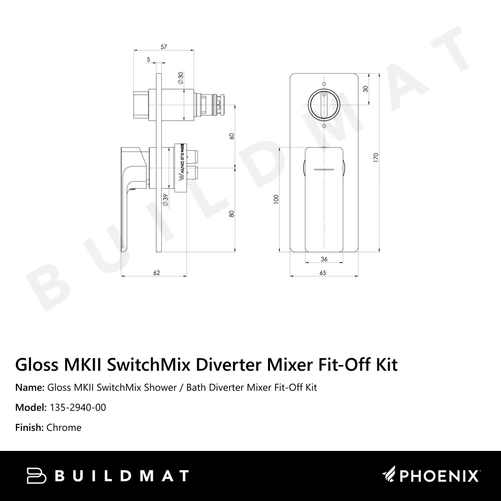 Phoenix Gloss MKII SwitchMix Shower/Bath Diverter Mixer (Fit-Off Kit) Chrome - Image 4