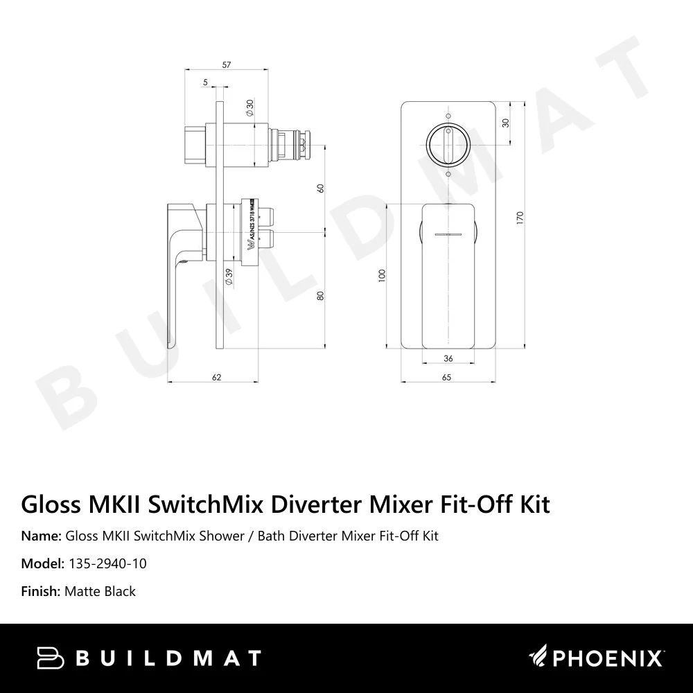 Phoenix Gloss MKII SwitchMix Shower/Bath Diverter Mixer (Fit-Off Kit) Matte Black - Image 4