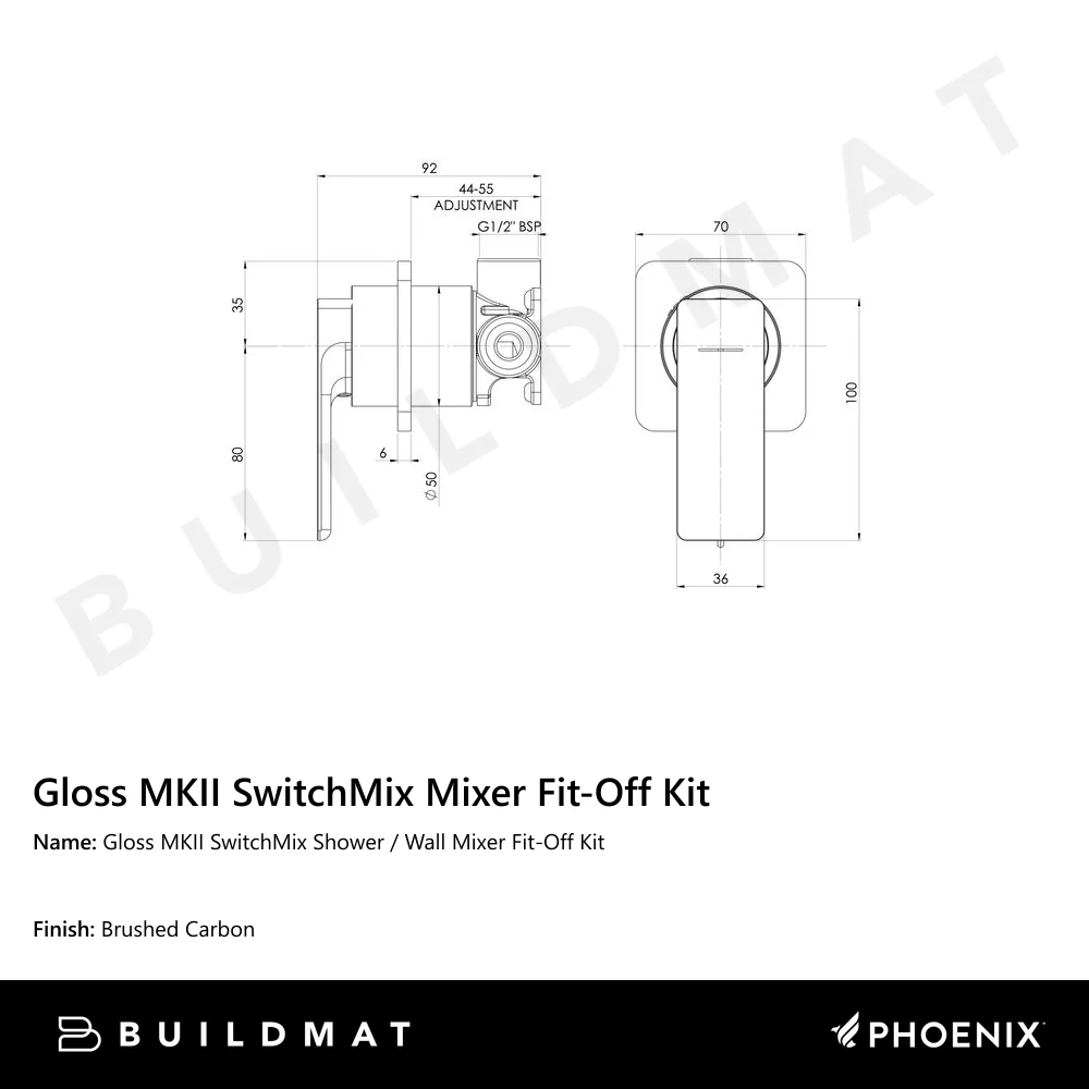 Phoenix Gloss MKII SwitchMix Shower / Wall Mixer Fit-Off Kit Brushed Carbon - Image 4