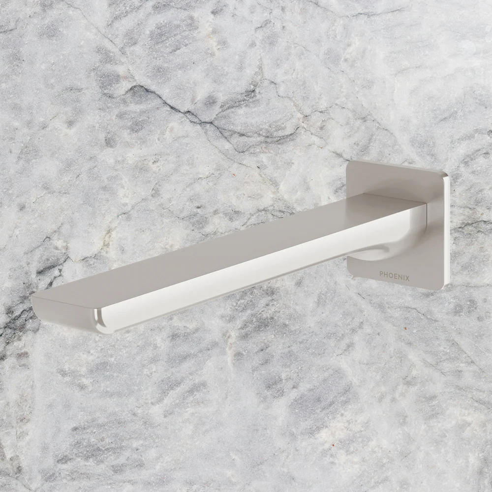Phoenix Gloss MKII Wall Basin / Bath Outlet 200mm Brushed Nickel - Image 2