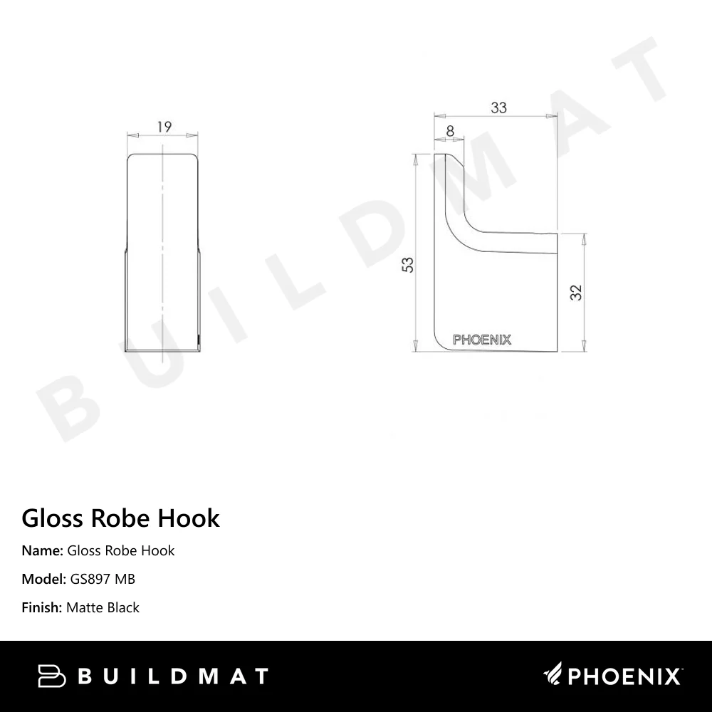 Phoenix Gloss Robe Hook Matte Black - Image 4