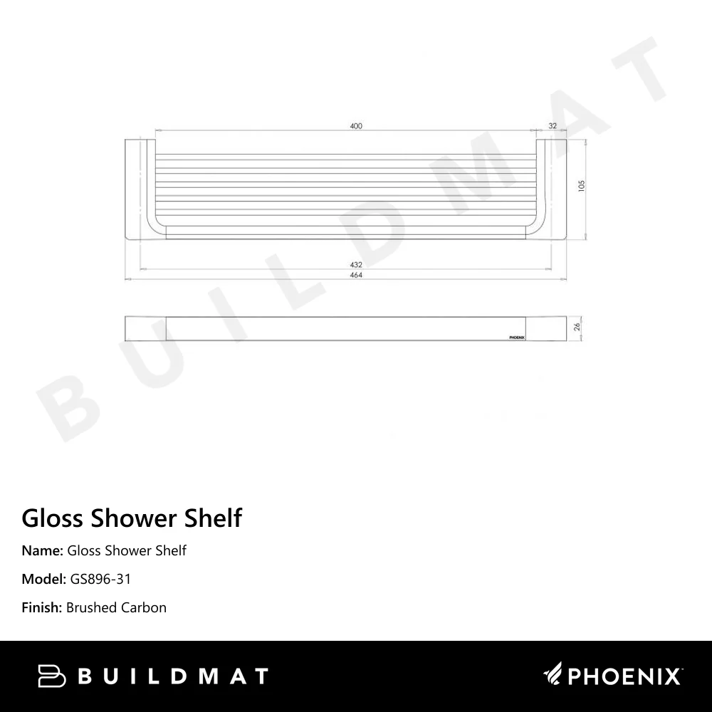 Phoenix Gloss Shower Shelf Brushed Carbon - Image 4