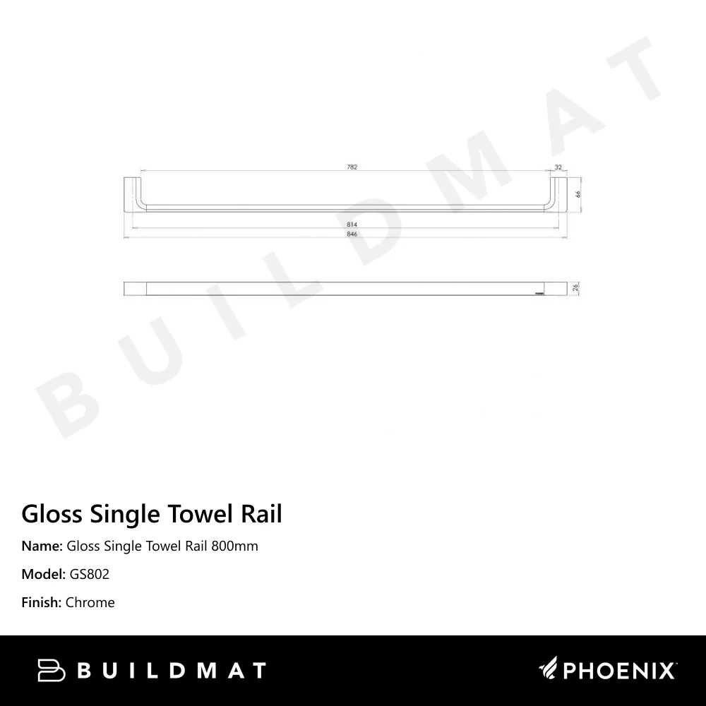 Phoenix Gloss Single Towel Rail 800mm Chrome - Image 4