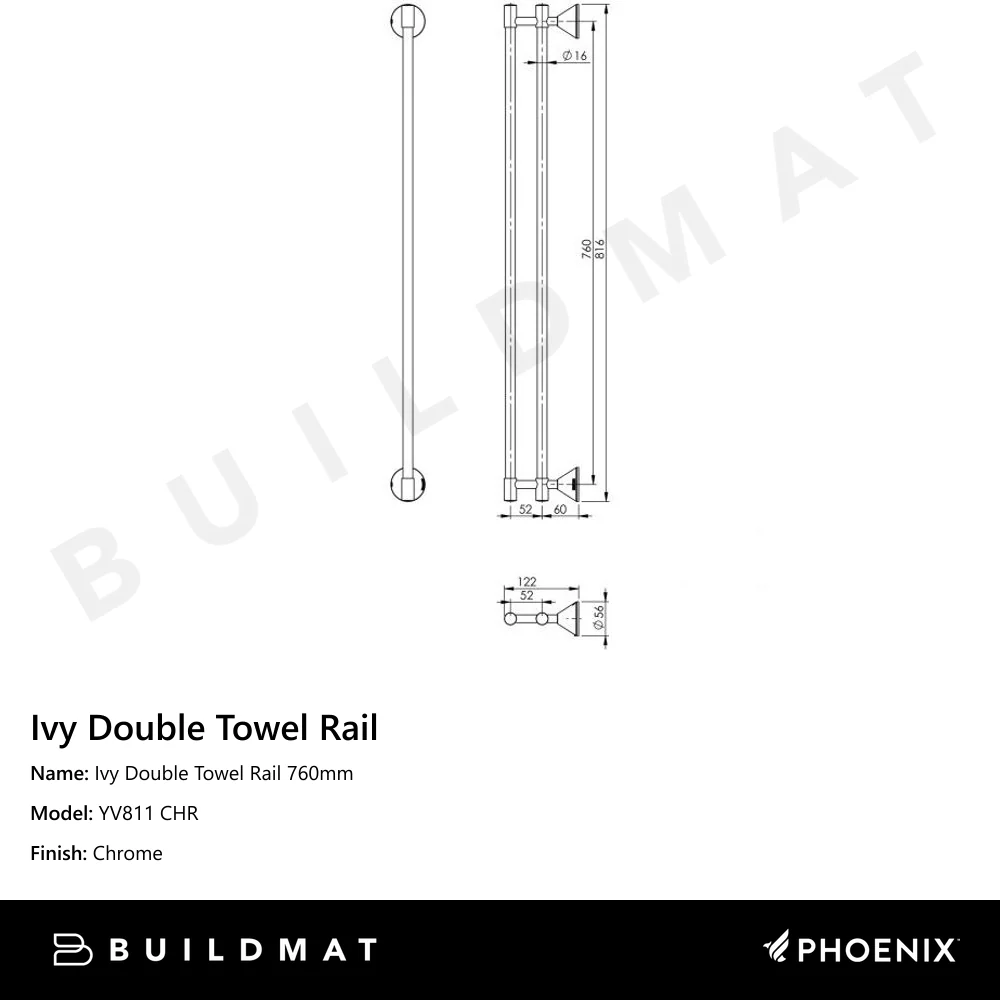 Phoenix Ivy Double Towel Rail 760mm Chrome - Image 4