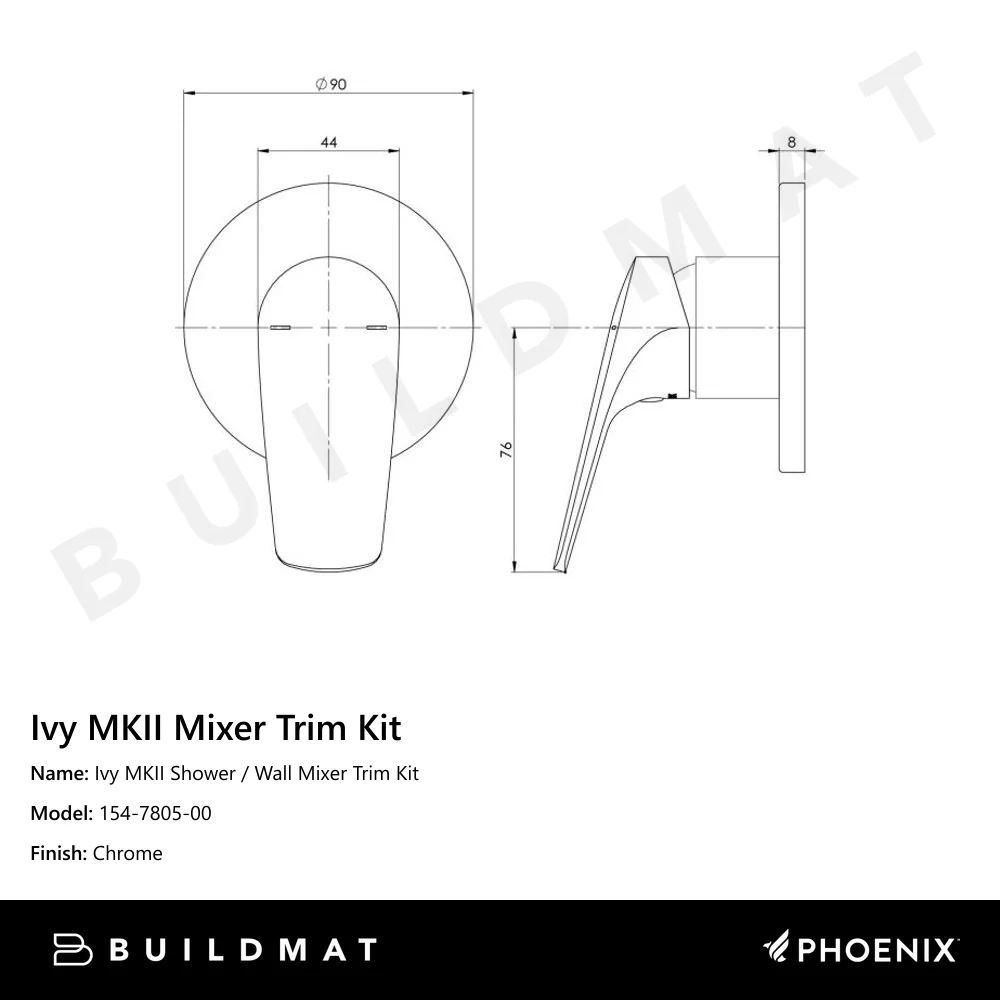 Phoenix Ivy MKII Shower / Wall Mixer (Trim Kit Only) Chrome - Image 4