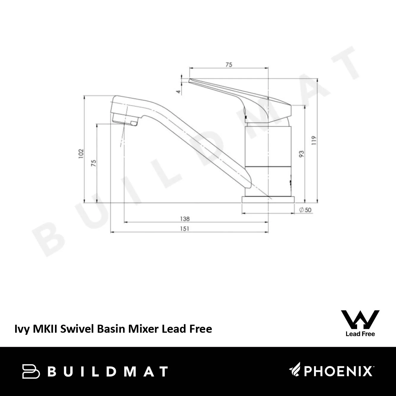 Phoenix Ivy MKII Swivel Basin Mixer Matte Black Lead Free - Image 4