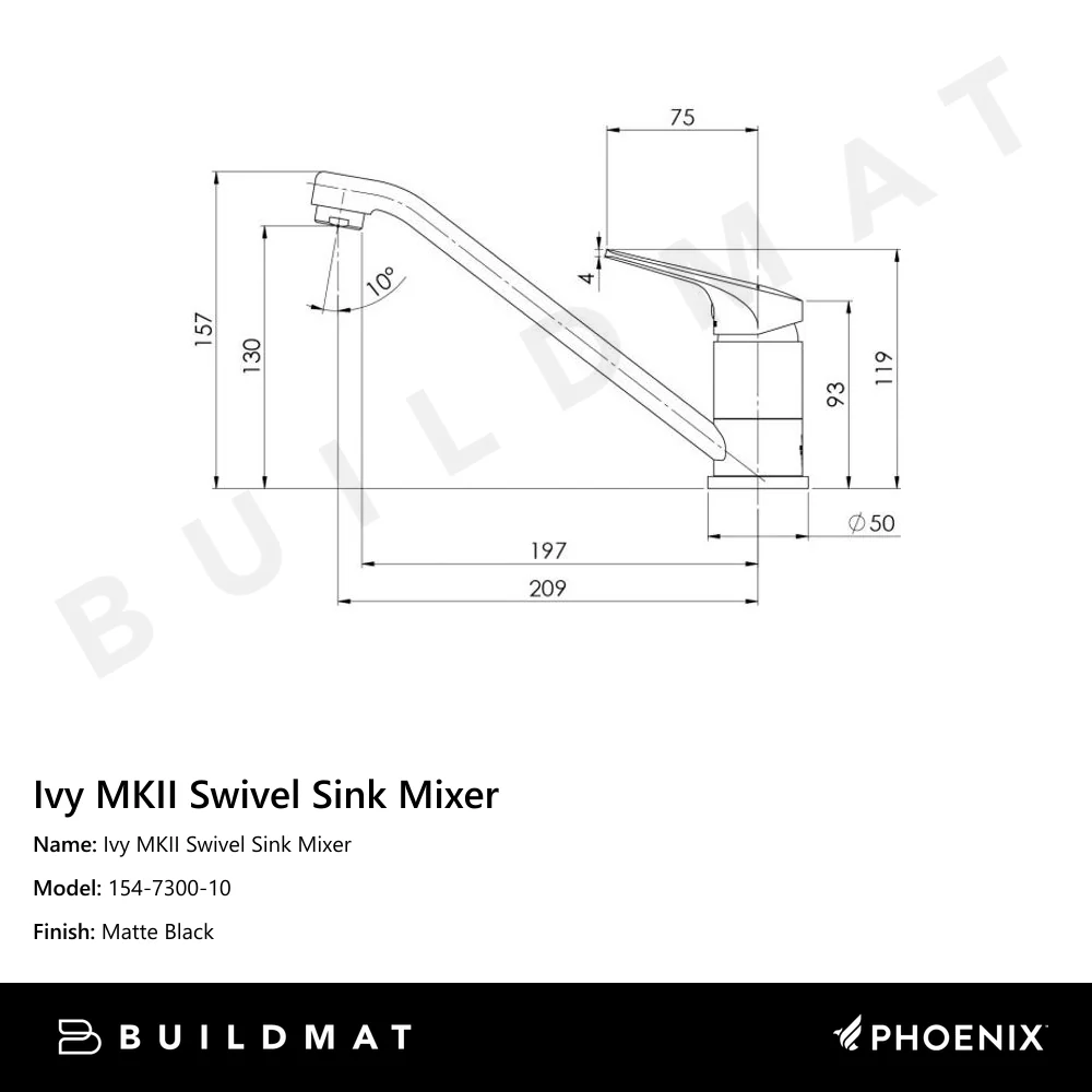 Phoenix Ivy MKII Swivel Sink Mixer Matte Black - Image 4