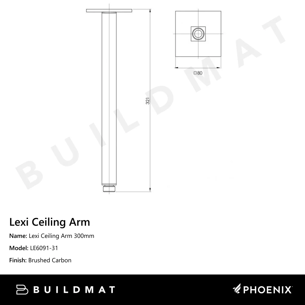Phoenix Lexi Ceiling Arm 300mm Brushed Carbon - Image 4