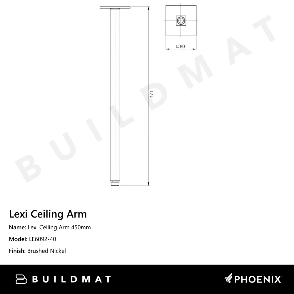 Phoenix Lexi Ceiling Arm 450mm Brushed Nickel - Image 4