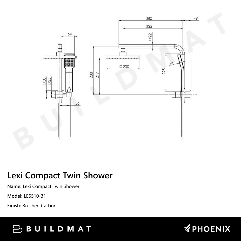 Phoenix Lexi Compact Twin Shower Brushed Carbon - Image 4