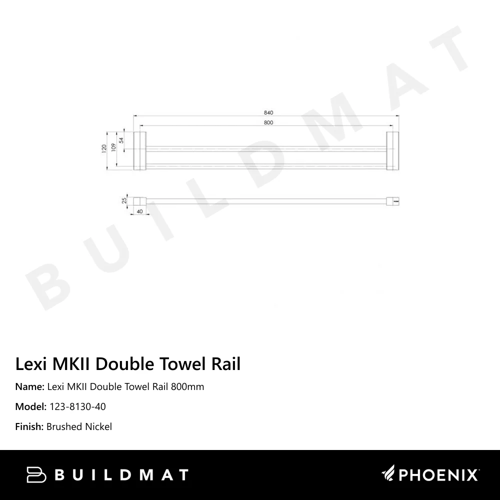 Phoenix Lexi MKII Double Towel Rail 800mm Brushed Nickel - Image 4