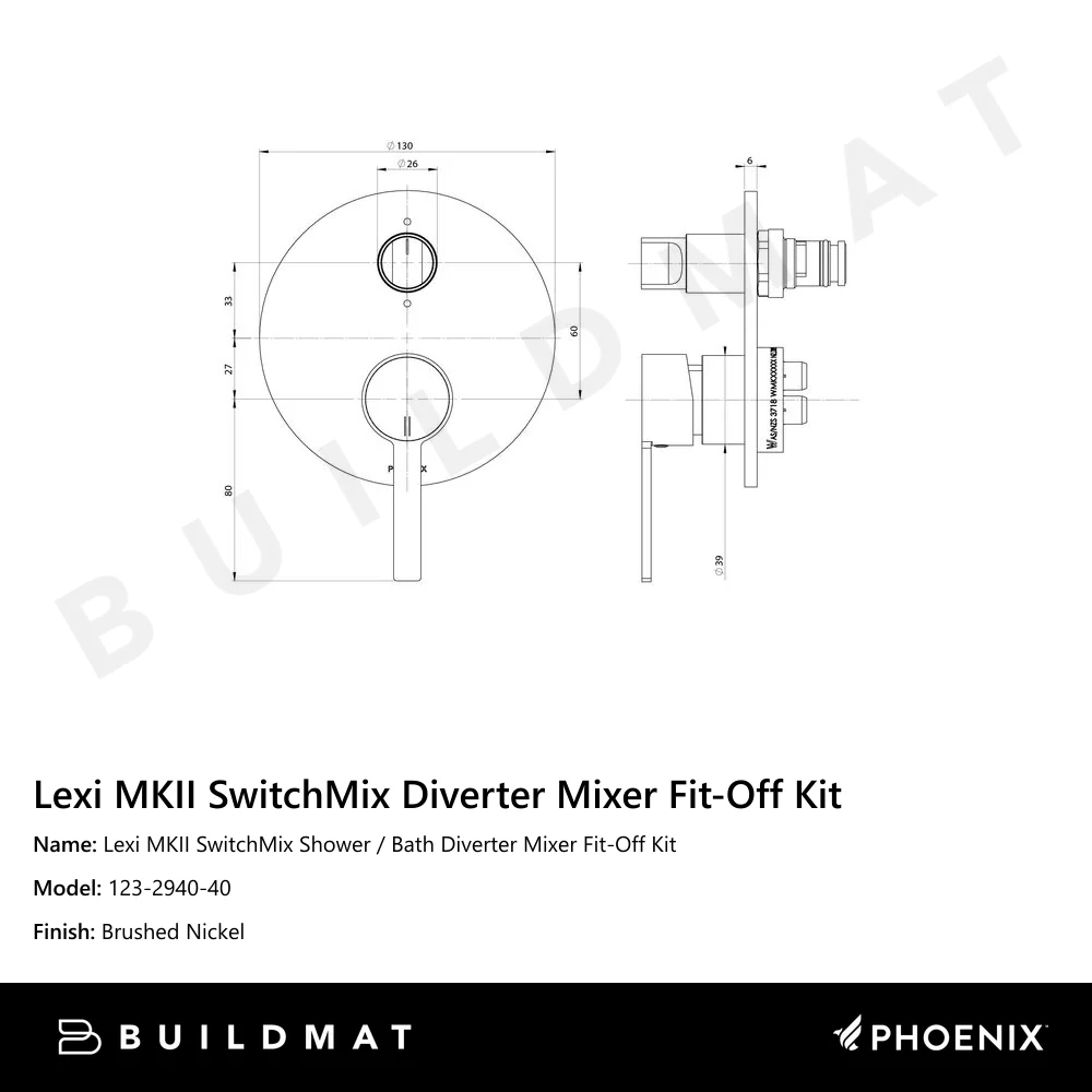 Phoenix Lexi MKII SwitchMix Shower/Bath Diverter Mixer (Fit-Off Kit) Brushed Nickel - Image 4