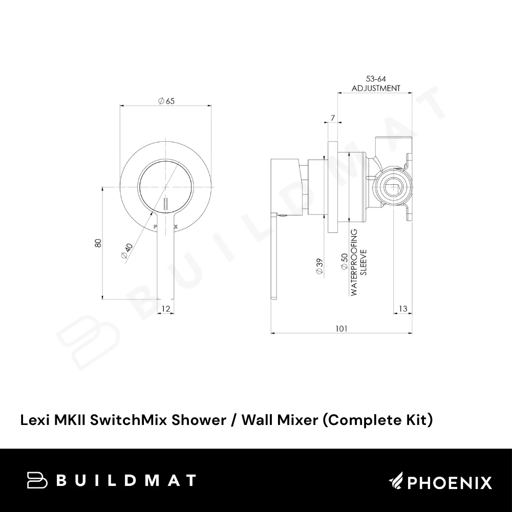 Phoenix Lexi MKII SwitchMix Shower / Wall Mixer (Complete Kit) Matte Black - Image 4