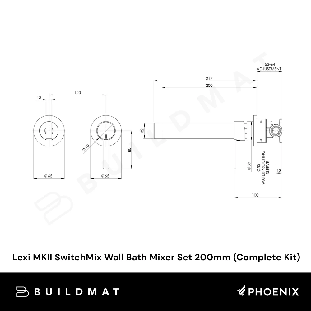Phoenix Lexi MKII SwitchMix Wall Bath Mixer Set 200mm (Complete Kit) Brushed Nickel - Image 4