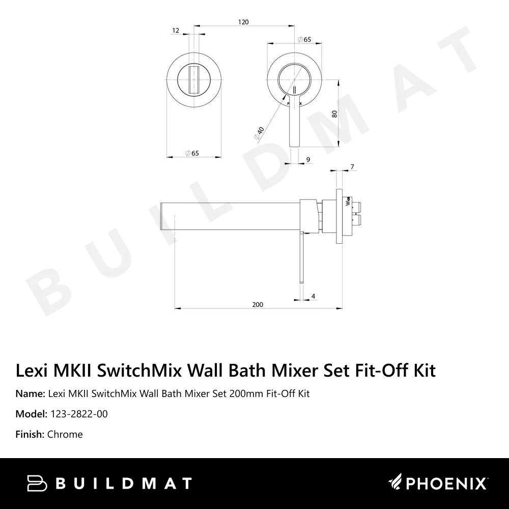 Phoenix Lexi MKII SwitchMix Wall Bath Mixer Set 200mm (Fit-Off Kit) Chrome - Image 4