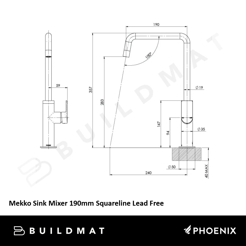 Phoenix Mekko Sink Mixer 190mm Squareline Lead Free Brushed Carbon - Image 4