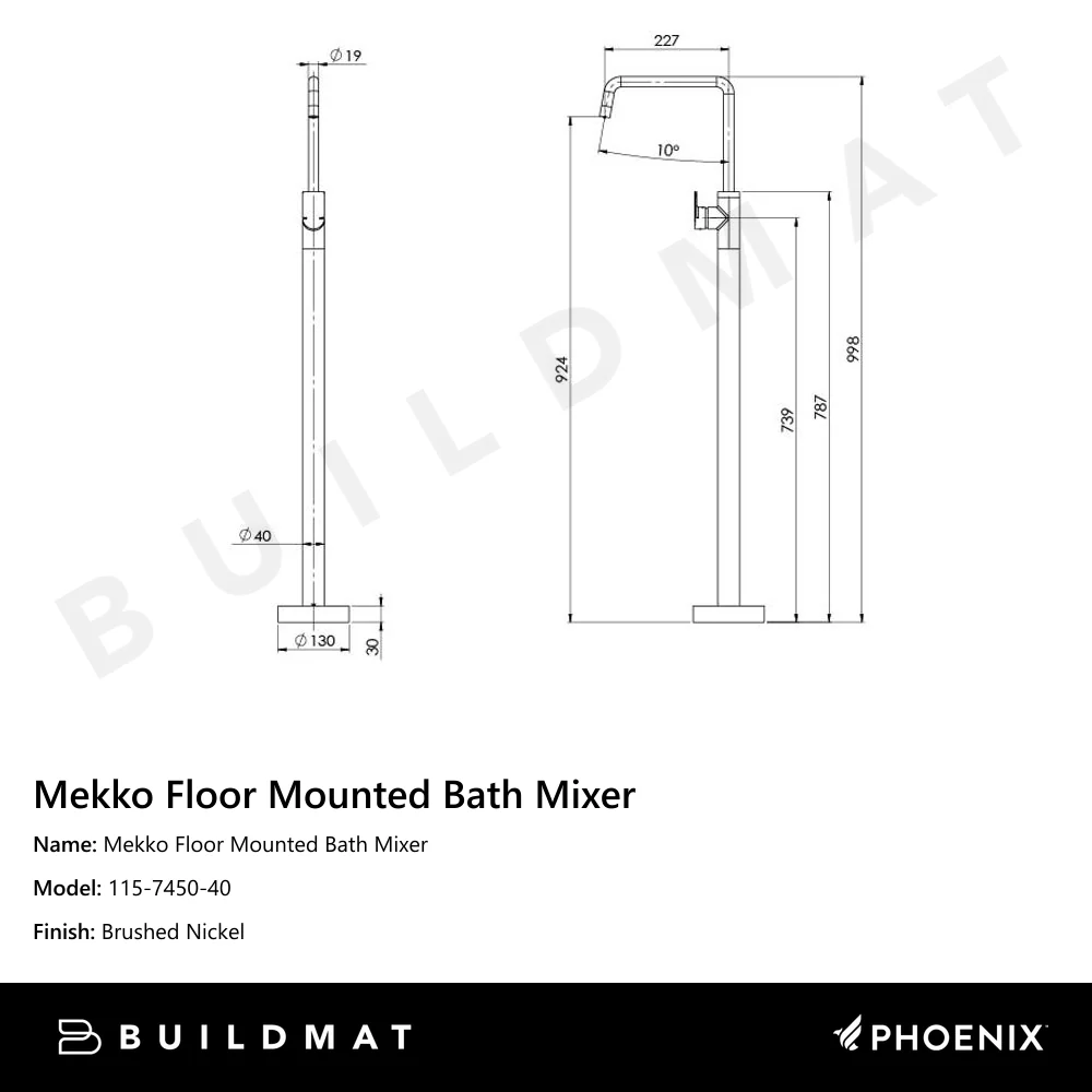 Phoenix Mekko Floor Mounted Bath Mixer Brushed Nickel - Image 4