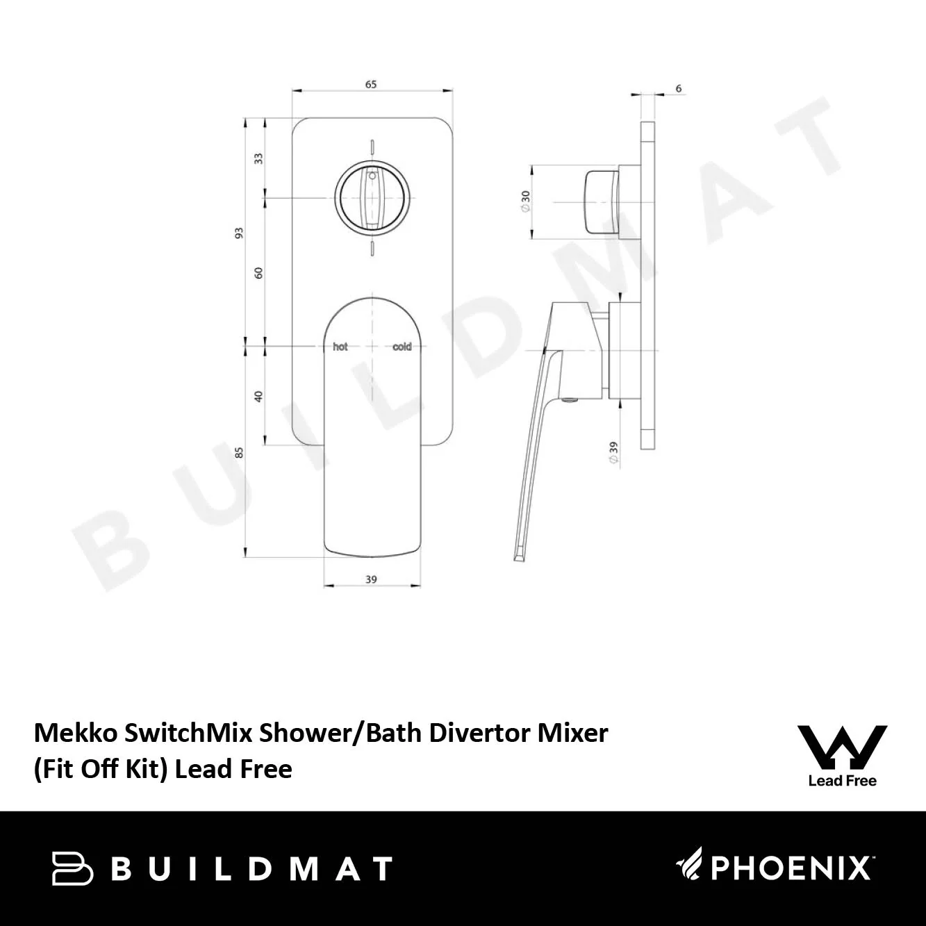 Phoenix Mekko SwitchMix Shower/Bath Diverter Mixer (Fit-Off Kit) Lead Free Matte Black - Image 4