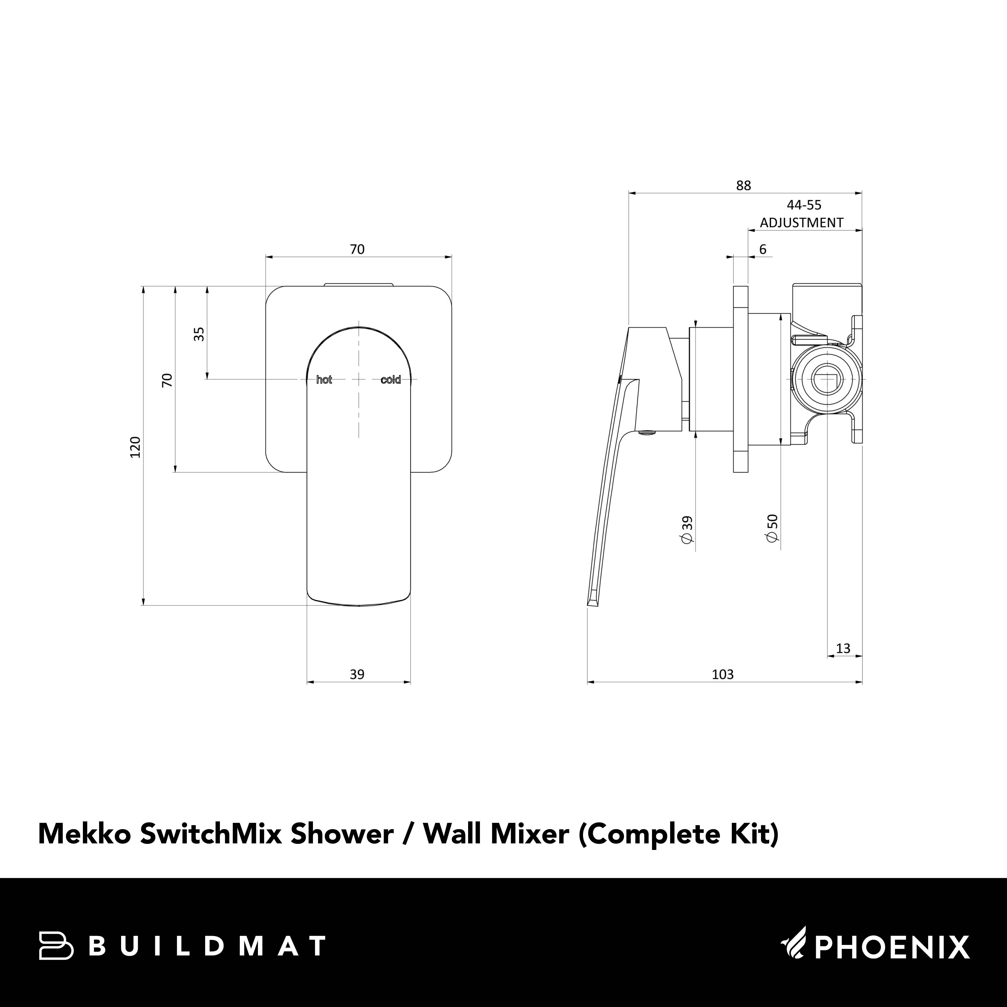 Phoenix Mekko SwitchMix Shower/Wall Mixer (Complete Kit) Lead Free Brushed Carbon - Image 4