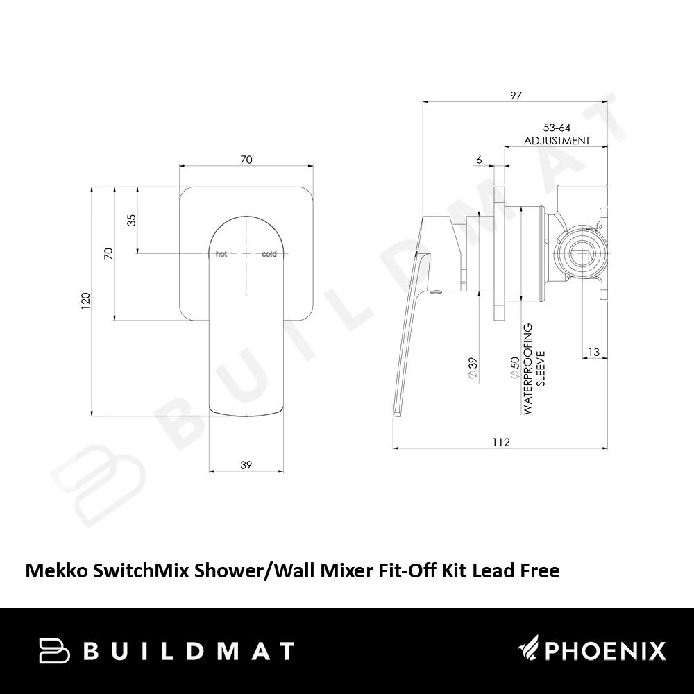 Phoenix Mekko SwitchMix Shower/Wall Mixer (Fit-Off Kit) Lead Free Matte Black - Image 4