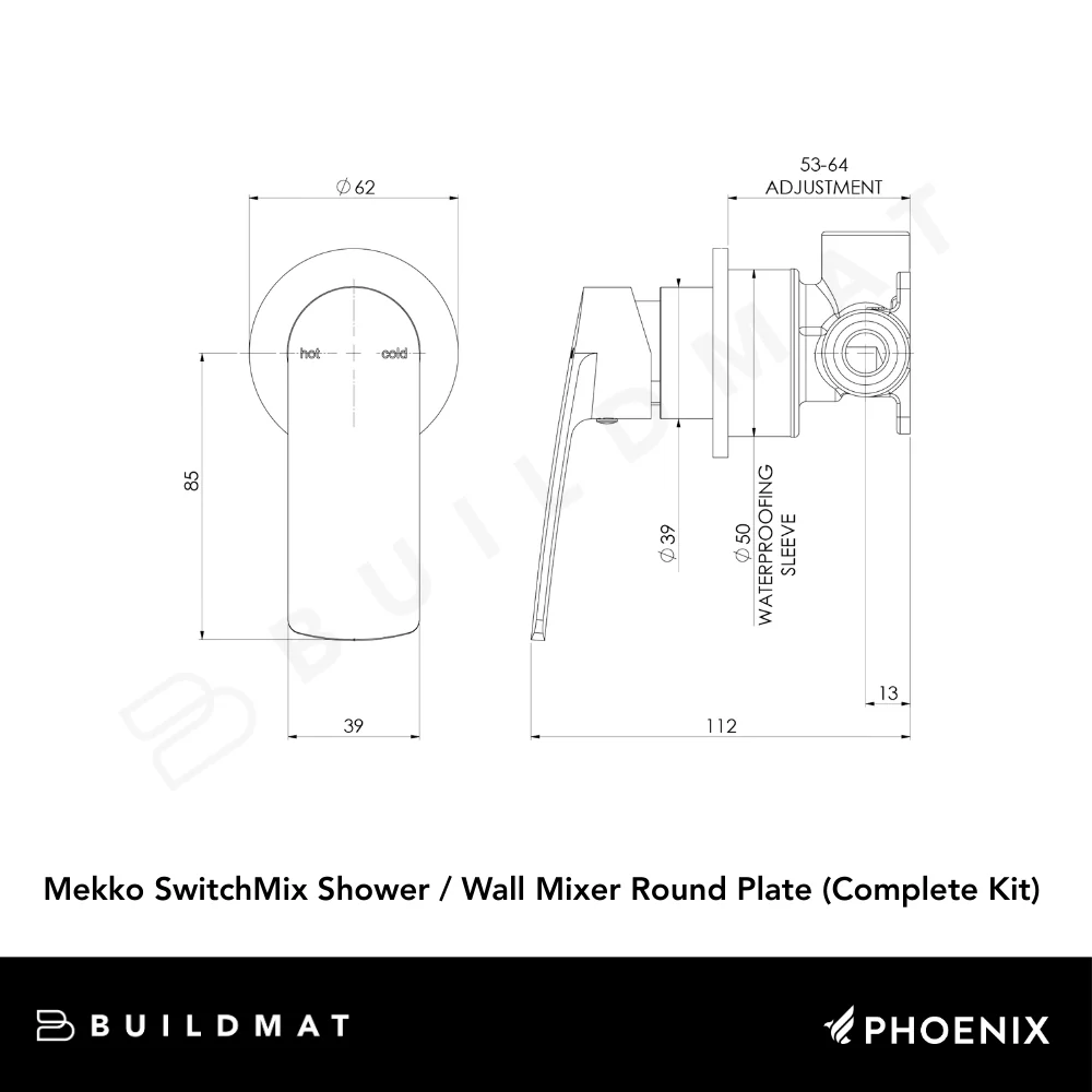 Phoenix Mekko SwitchMix Shower / Wall Mixer Round Plate (Complete Kit) Brushed Nickel Lead Free - Image 4