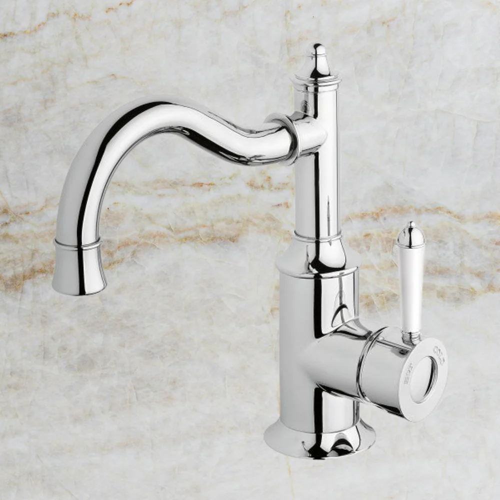 Phoenix Nostalgia Basin Mixer 160mm Shepherds Crook Chrome White - Image 2