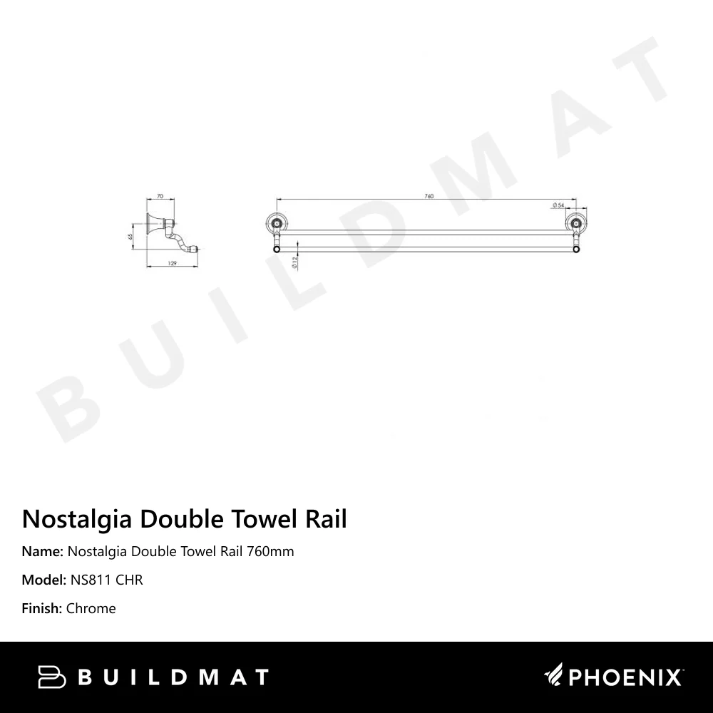 Phoenix Nostalgia Double Towel Rail 760mm Chrome - Image 4