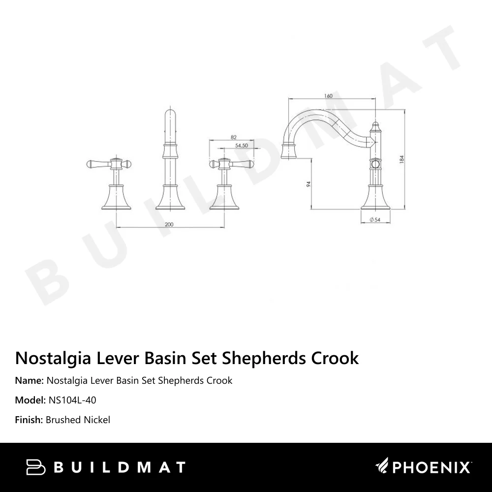 Phoenix Nostalgia Lever Basin Set Shepherds Crook Brushed Nickel - Image 4