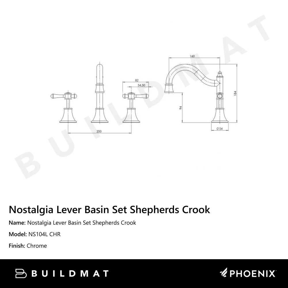 Phoenix Nostalgia Lever Basin Set Shepherds Crook Chrome - Image 4