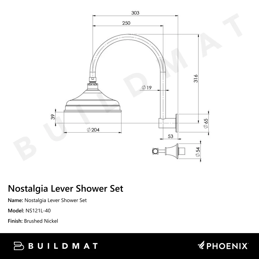 Phoenix Nostalgia Lever Shower Set Brushed Nickel - Image 4