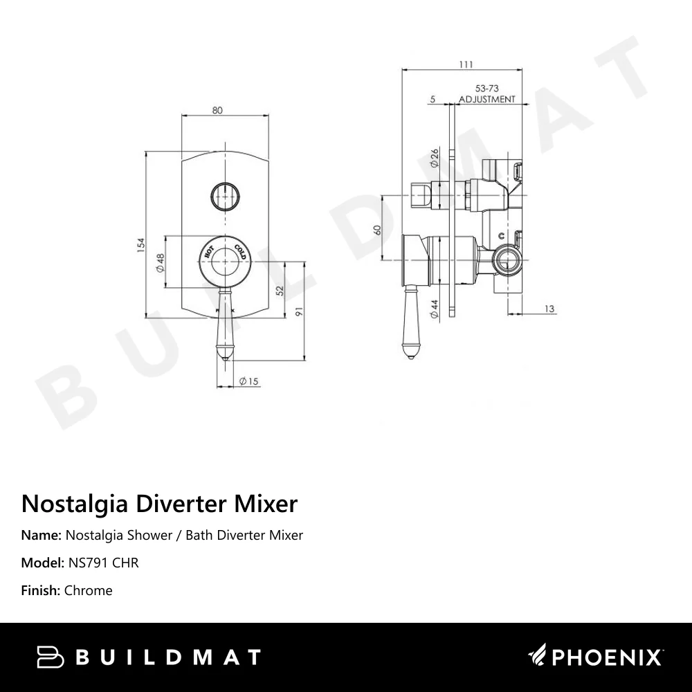 Phoenix Nostalgia Shower / Bath Diverter Mixer Chrome - Image 4