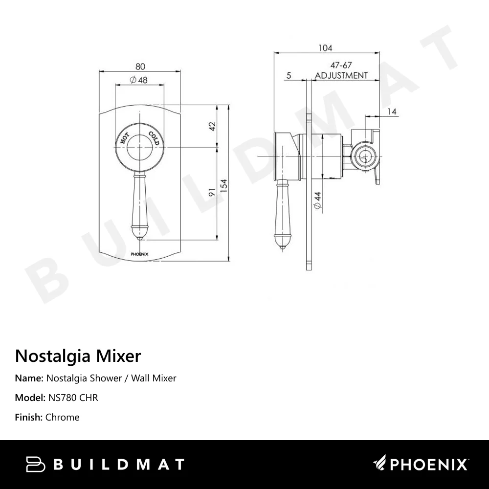 Phoenix Nostalgia Shower / Wall Mixer Chrome - Image 4