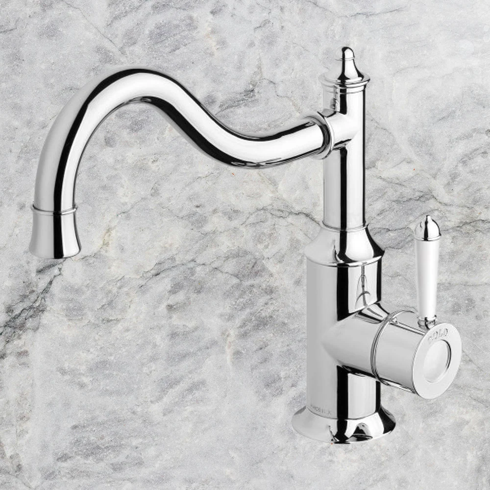 Phoenix Nostalgia Sink Mixer 220mm Shepherds Crook Chrome White - Image 2