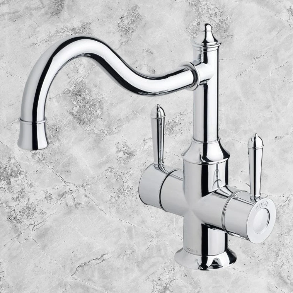 Phoenix Nostalgia Twin Handle Sink Mixer 230mm Shepherds Crook Chrome - Image 2