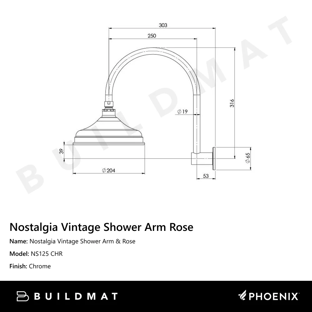 Phoenix Nostalgia Vintage Shower Arm & Rose Chrome - Image 4
