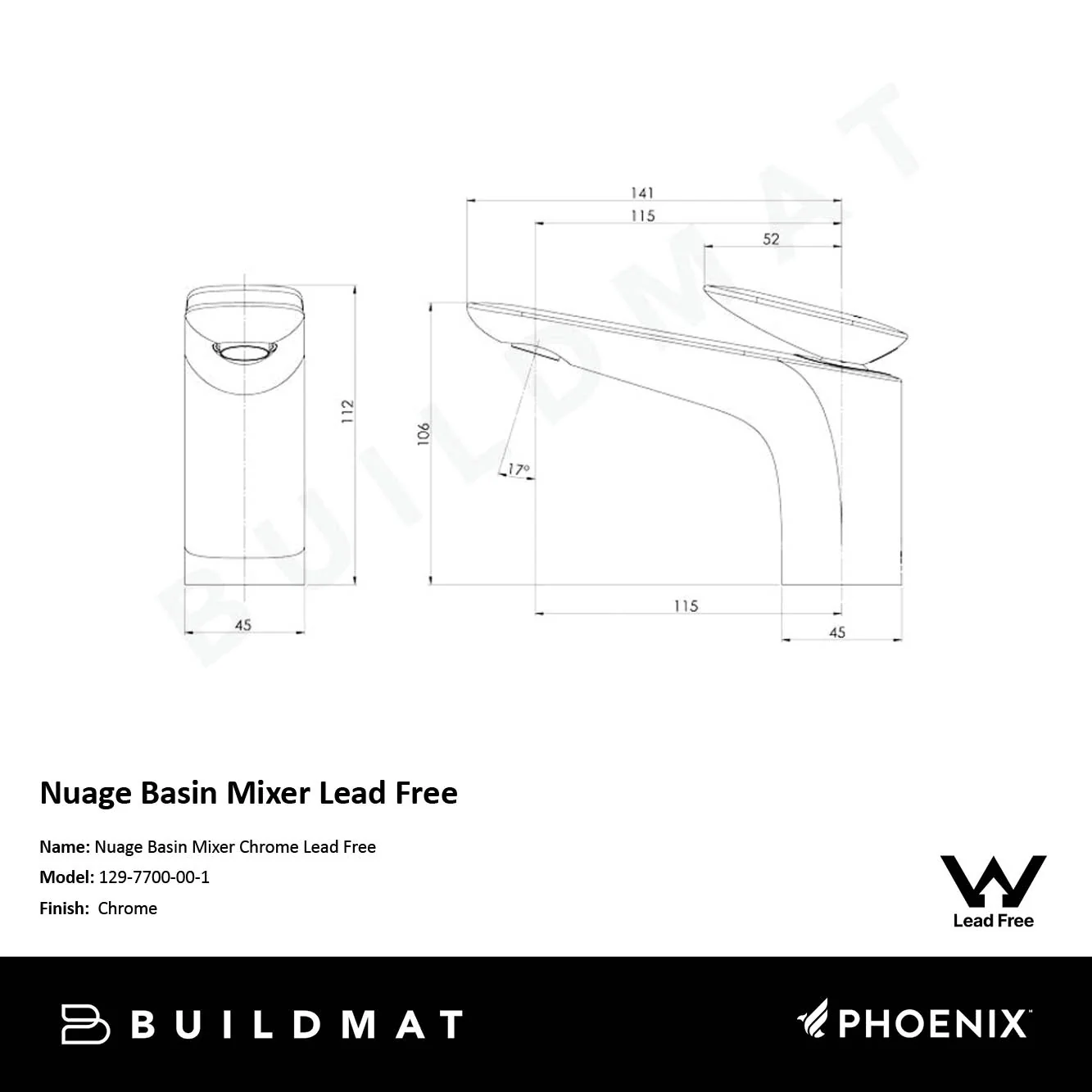 Phoenix Nuage Basin Mixer Chrome Lead Free - Image 4