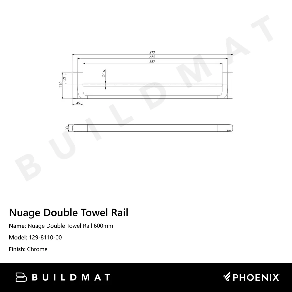 Phoenix Nuage Double Towel Rail 600mm Chrome - Image 4