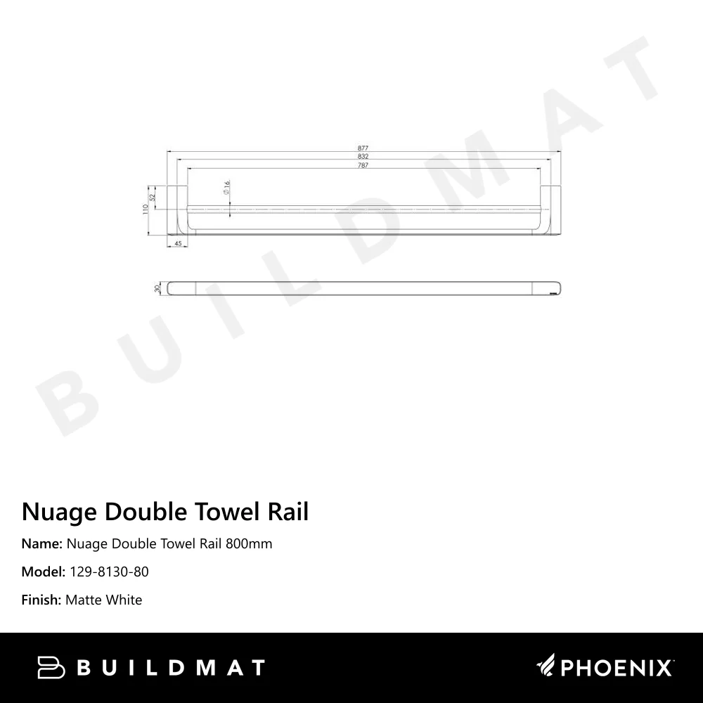 Phoenix Nuage Double Towel Rail 800mm Matte White - Image 4