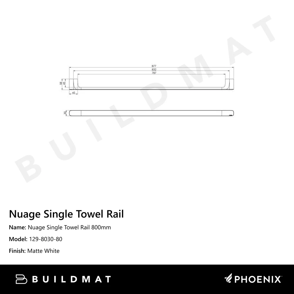 Phoenix Nuage Single Towel Rail 800mm Matte White - Image 4